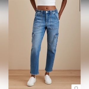 Amercian Eagle stretch super high waisted ankle straight cargo jean